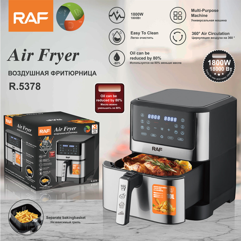 RAF European Standard Air Fryer Large Capacity Multi-Functional Smart Household Digital Display Electric Fryer8L Removable