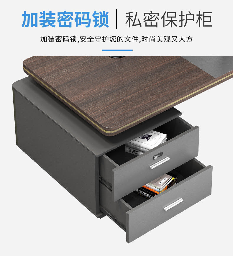 Elegant Office Desk Boss Desk Simple Modern Double Cabinet Mobile Cabinet Office Manager President Office Desk and Chair Set
