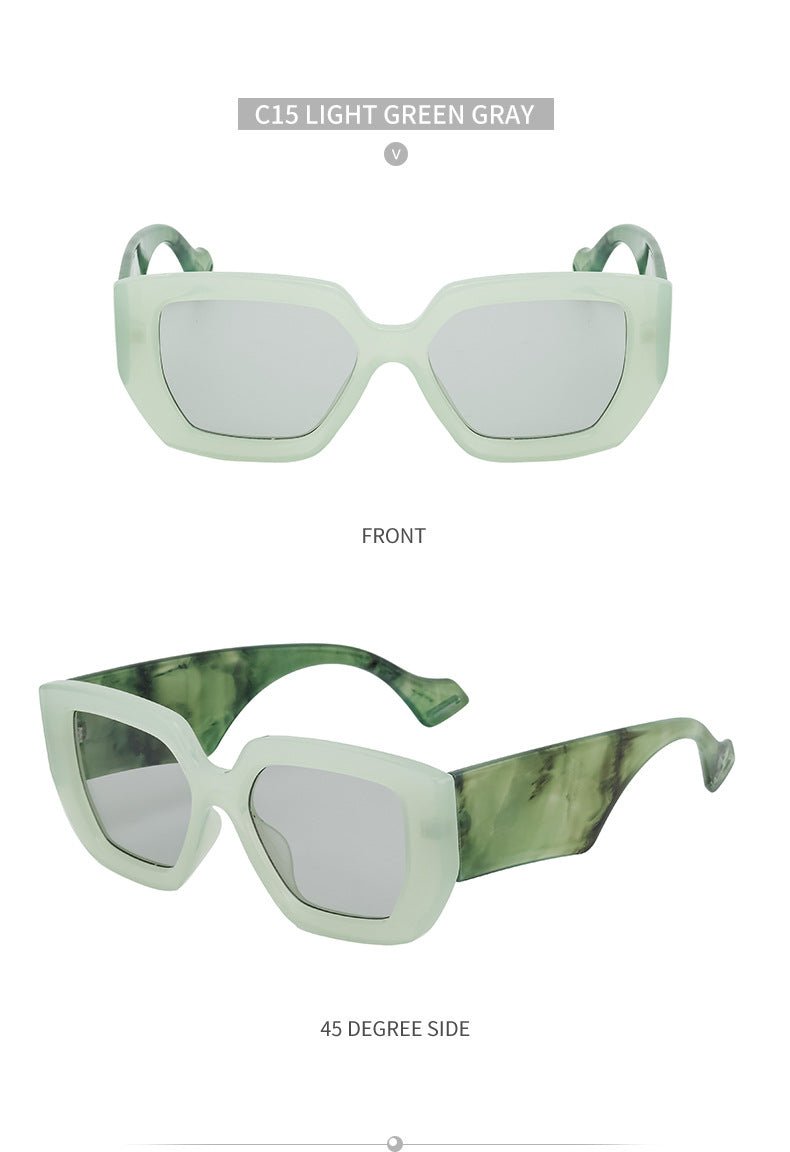 Trendy Square Frame Wide Temple Sunglasses for Women, Internet Celebrity Style Large Frame Sunglasses for Women sunglasses