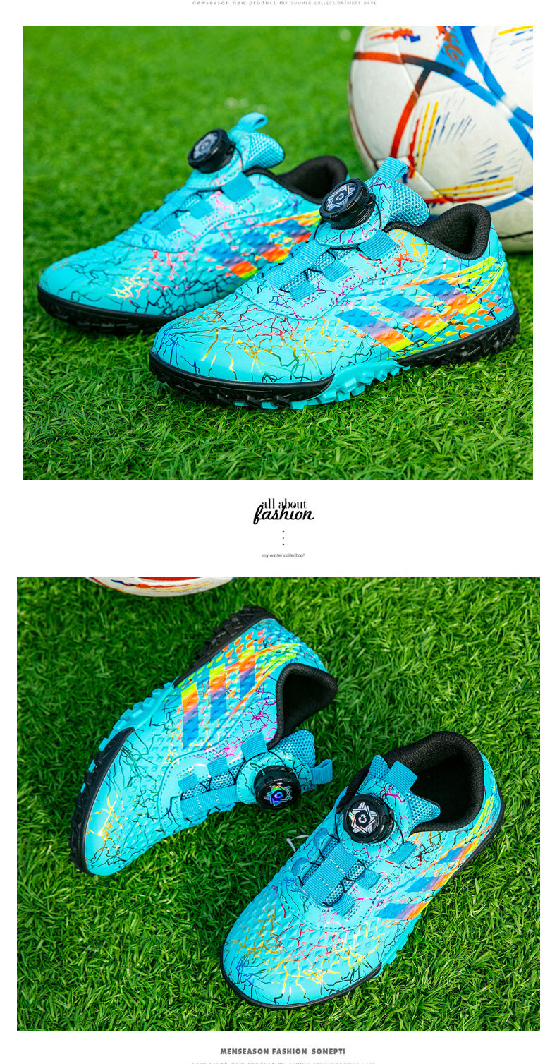 New style soccer shoes for men, women, and children with rotating buckle TF Broken Nail Style Youth Student Grassland Competition Training Shoes