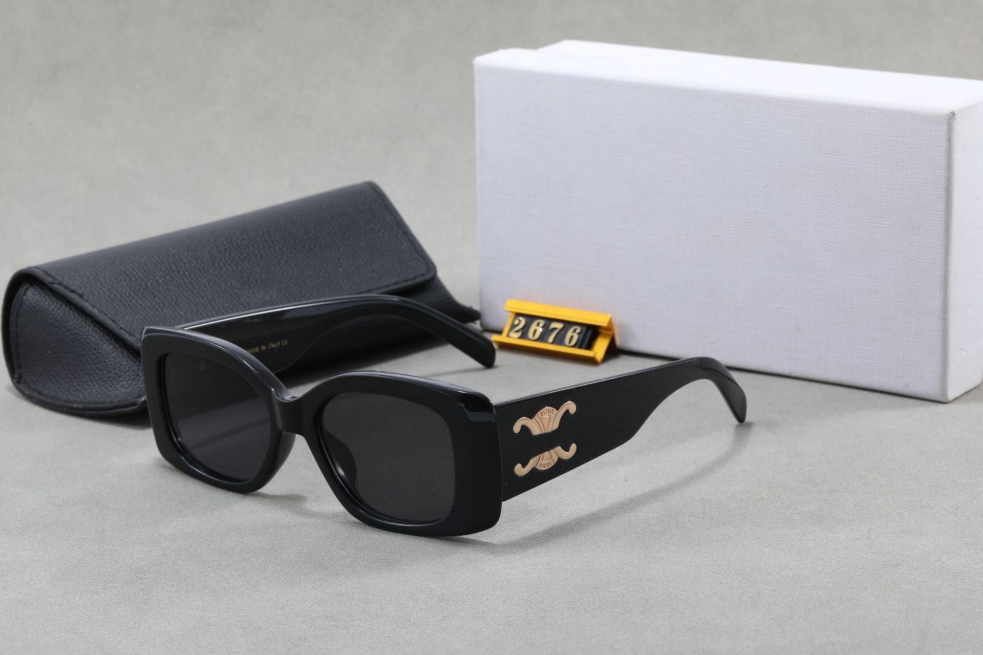 25New Spring Summer Arc de Triomphe Square Frame Face Slimming Sunglasses for Women Large Logo Wide Leg Sun Glasses UV Protection