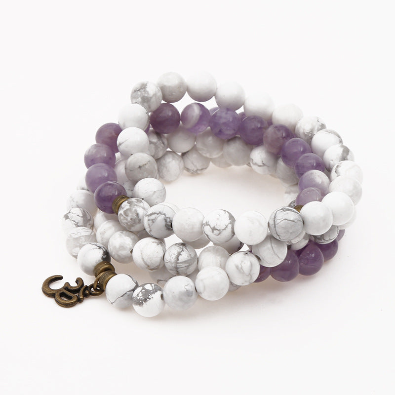 European and American fashion new white turquoise amethyst bracelet108Lotus Pendant Bracelet with Buddhist Beads
