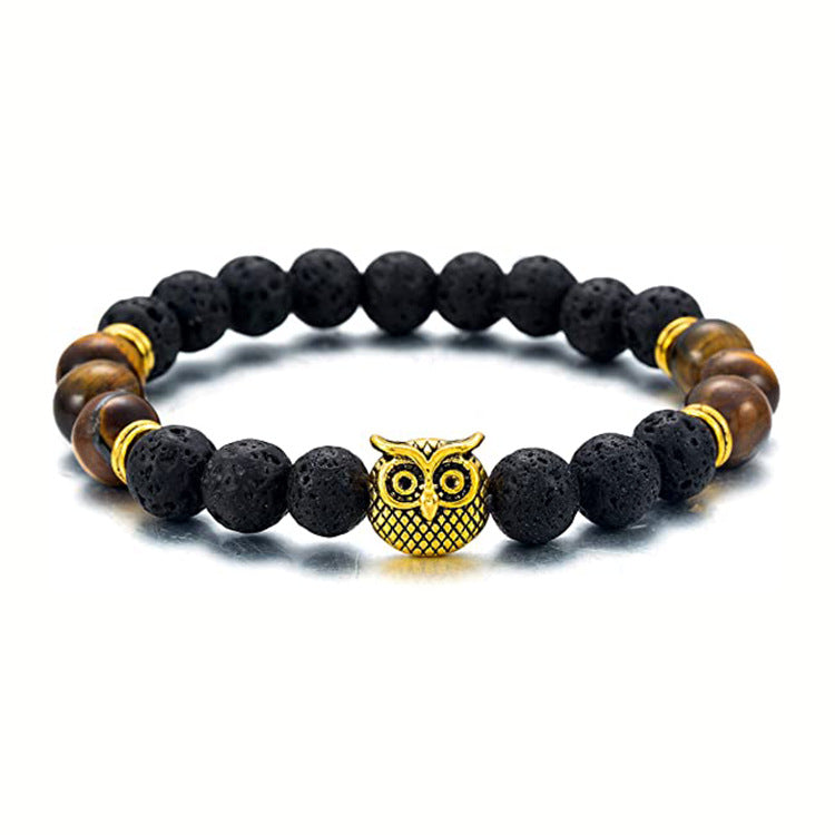 Men's Green Aventurine Volcanic Stone Bracelet8mm Bead Spacer Bracelet Tiger Eye Lapis Lazuli Volcanic Stone Owl Bracelet