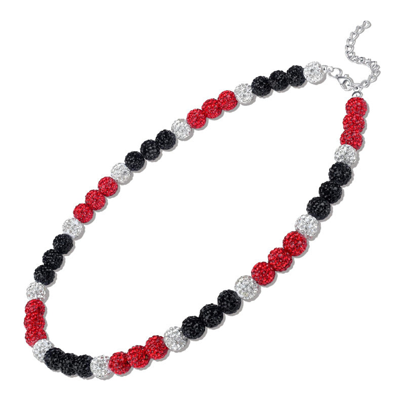 Soft Clay Drill Ball Necklace10mm Red White Blue Full Diamond Necklace Baseball Team Hip Hop Cool Shamballa Necklace