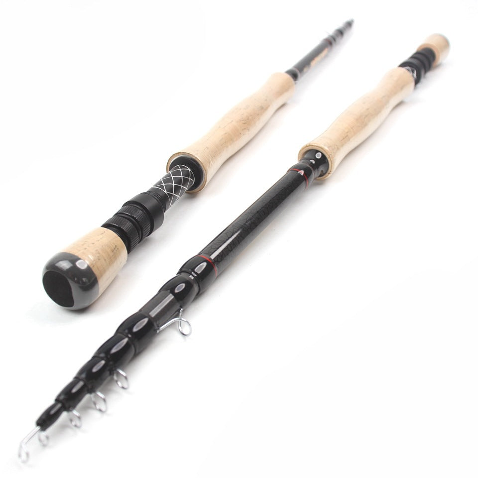 European and American Popular Portable Retractable Fly Rod Carbon Fiber Wooden Handle Fly Fishing Rod Retractable Lure Fishing Rod