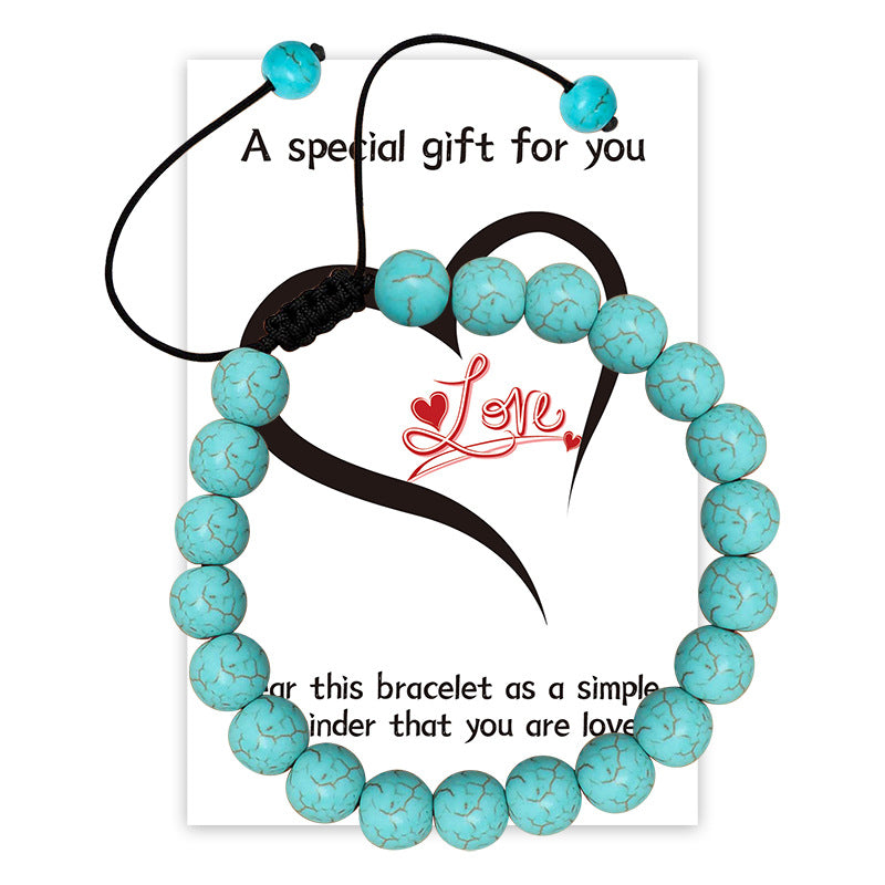 New Couple Card Bracelet Pink Quartz Volcanic Stone White Pine Heart Magnet Pink Quartz Couple Bracelet