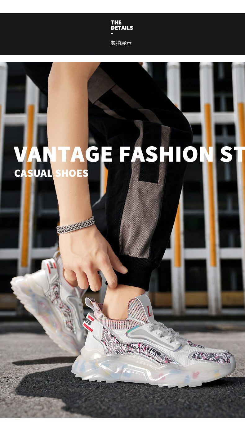 Men's Sports Shoes Autumn Non-Slip Wear-Resistant Running Shoes Versatile Youth Flyknit Breathable Mesh Shoes Retro Trendy Shoes