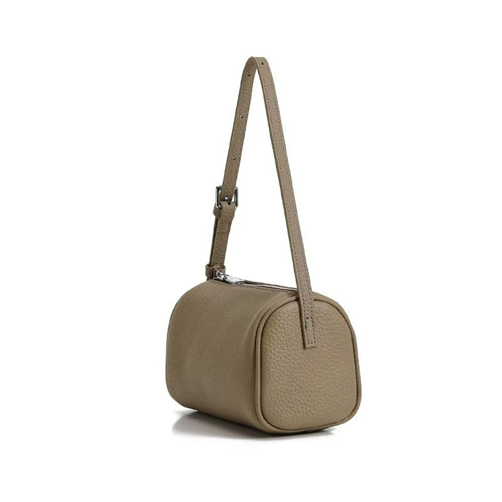 Genuine Leather Women's Bag Round Handbag Top Layer Cowhide Simple Versatile Underarm Shoulder Bag Pillow Crossbody Small Bag