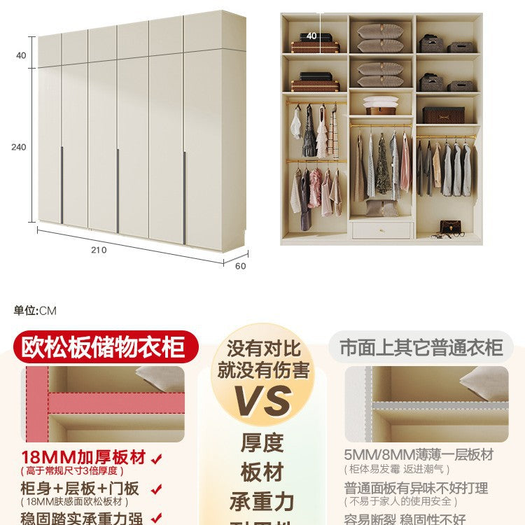 Solid Wood European Pine Board One-Door to Ceiling Ultra-High Combination Wardrobe Simple Modern2.5/2.6/2.7/2.8/3.0m Rice