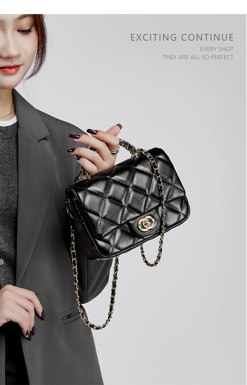 European and American Style Small Chanel-Style Quilted Chain Bag for Women, Simple Fashionable Women's Bag, Versatile Light Luxury Handbag, Shoulder Bag, Crossbody Bag, Genuine Leather