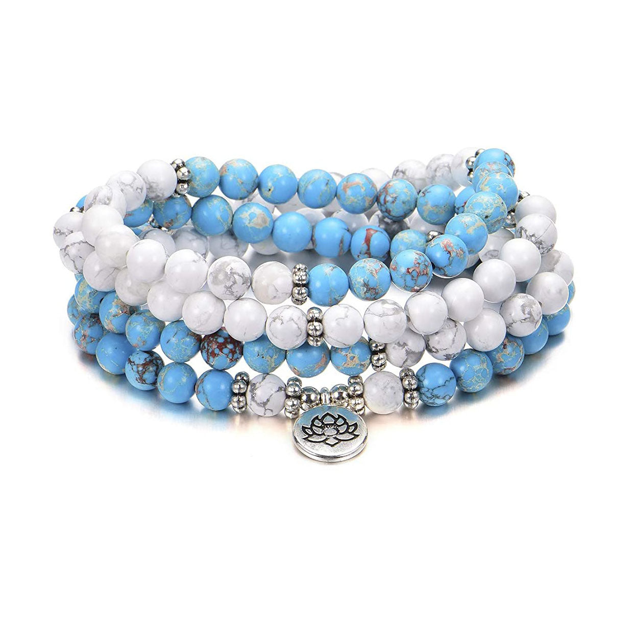 Men's Emperor Stone Bracelet108Series Elastic Cord Natural Stone Beads Lotus Buddha Pendant White Turquoise Long Bracelet