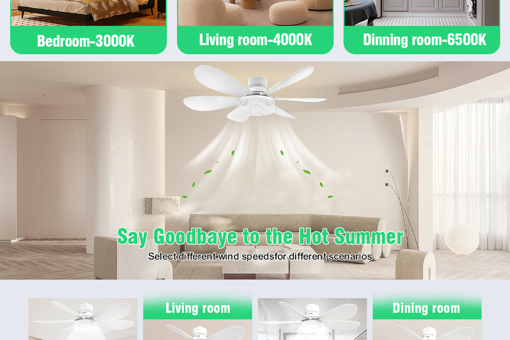 40W Crystal Fan Light Ceiling Fan Light Flower-Shaped Fan Light Living Room Ceiling Fan Light Simple Detachable Fan Blade Light Colorful