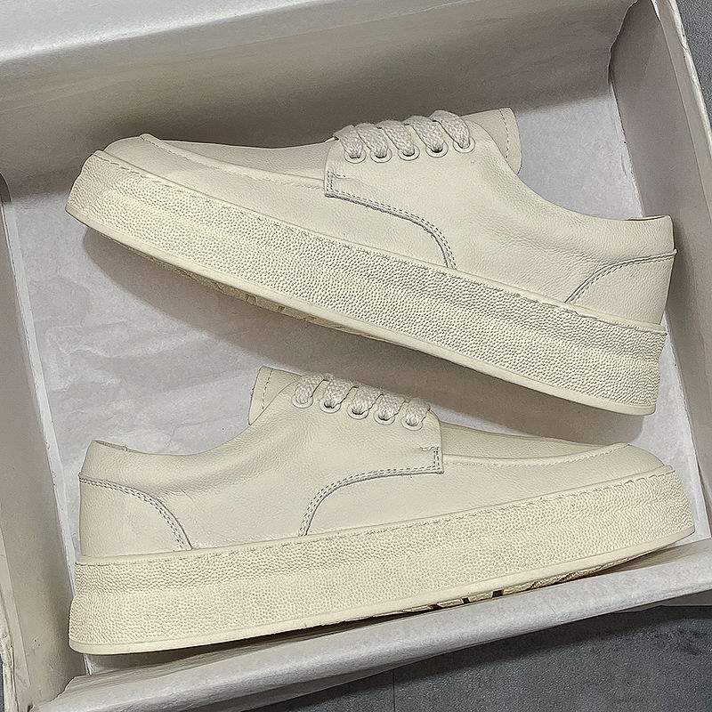 Men's Summer Height-Increasing Thick-Soled Breathable Odor-Resistant Trendy Versatile Genuine Soft Leather Couple's White Shoes Hole Shoes