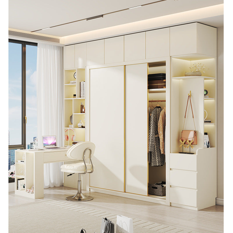 Modern Minimalist Sliding Door Wardrobe Corner Desk Integrated Combination Elevated Cabinet Top Master Bedroom Home Bedroom Wardrobe