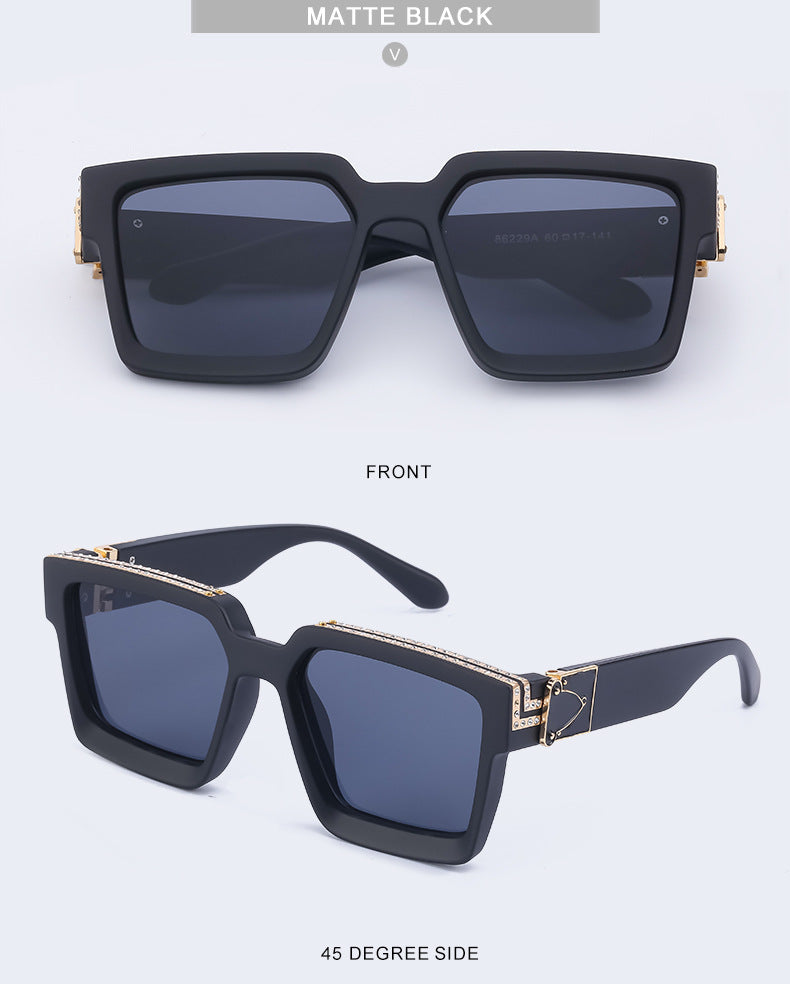 Diamond-Studded Large Square Frame Sunglasses for Women, European and American Style, 0k Influencer Same Style Sunglasses for Men, Trendy and High-End Feel shades