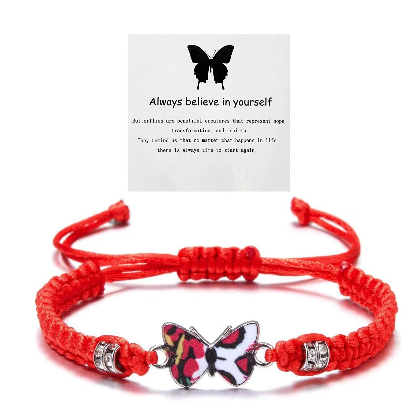 Adjustable Handmade Woven Bracelet with Oil Drop Alloy Pendant, Double Loop Butterfly Women's Woven Bracelet