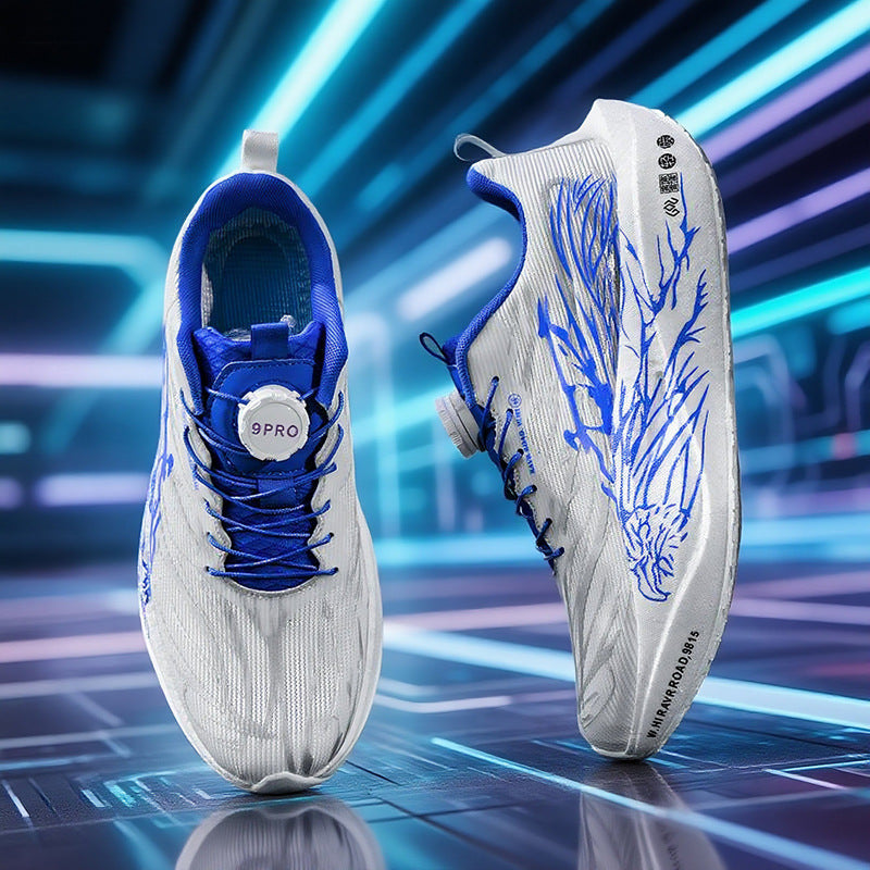 Casual Luminous Double Mesh Thickened Rotating Buckle Sports Shoes Parent-Child Real Carbon Plate Soft Sole Rebound Lightweight Comfortable Running Shoes