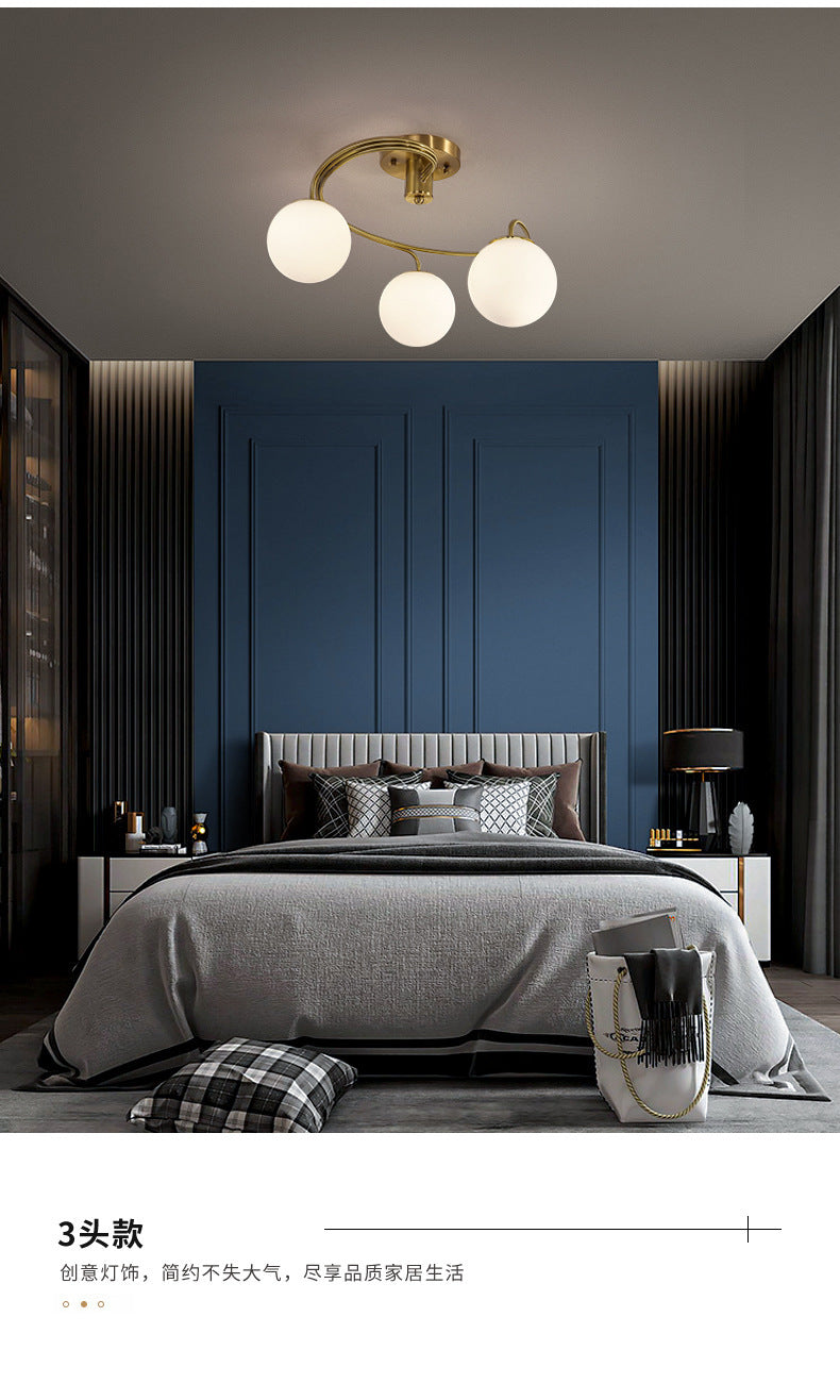 All-Copper Ceiling Light Nordic Creative Lighting Living Room Light Master Bedroom Ceiling Light Post-Modern Minimalist Dining Room Light