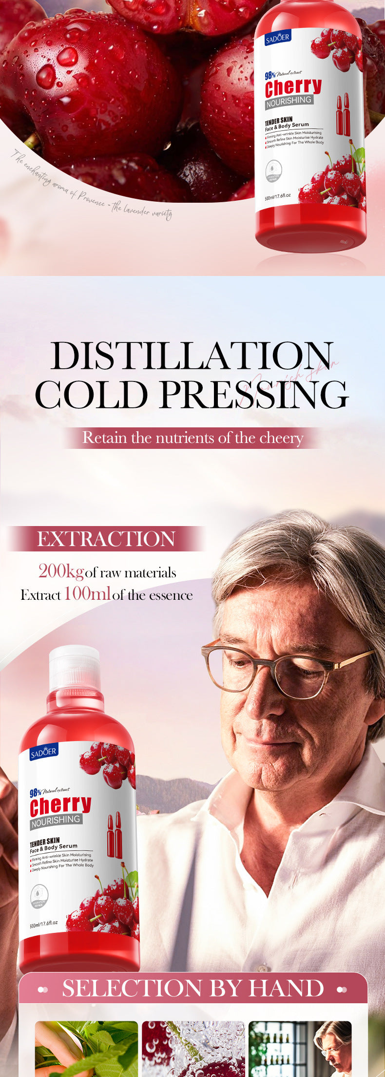 Cherry Moisturizing Essence SADOER Nourishing and Softening Face and Body Lotion Cross-Border Wholesale