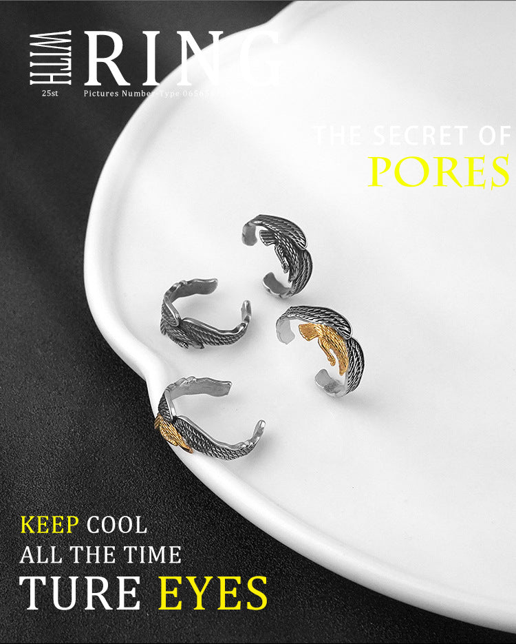 European and American Retro Electroplated gold Stainless Steel Eagle Ring Fashionable Personality Titanium Steel Open Ring