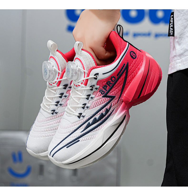2025New Mesh Breathable Rotating Button Children's Shoes Student Training Running Shoes Red Rabbit Children's Mandarin Duck Sports Shoes
