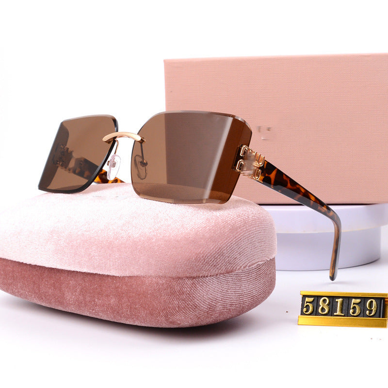 Fashion Frameless Square Sunglasses Curved Lenses Unisex Sunglasses Street Style Fashion Show Personality MU54YSUV400