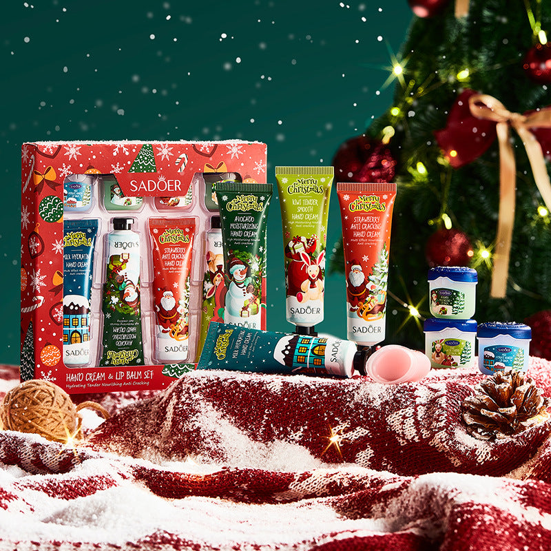 Full English Christmas Hand Cream Lip Balm Combo Set SADOER Anti-chapping Moisturizing  Wholesale