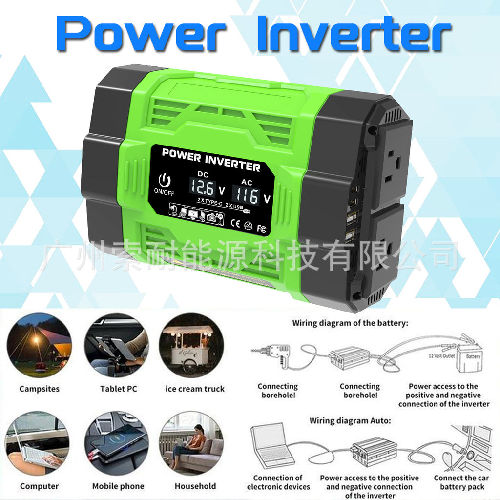 US Standard Socket Car Inverter200W 300W 600W12V Turn110V Dual Socket Dual USB Double Type-C