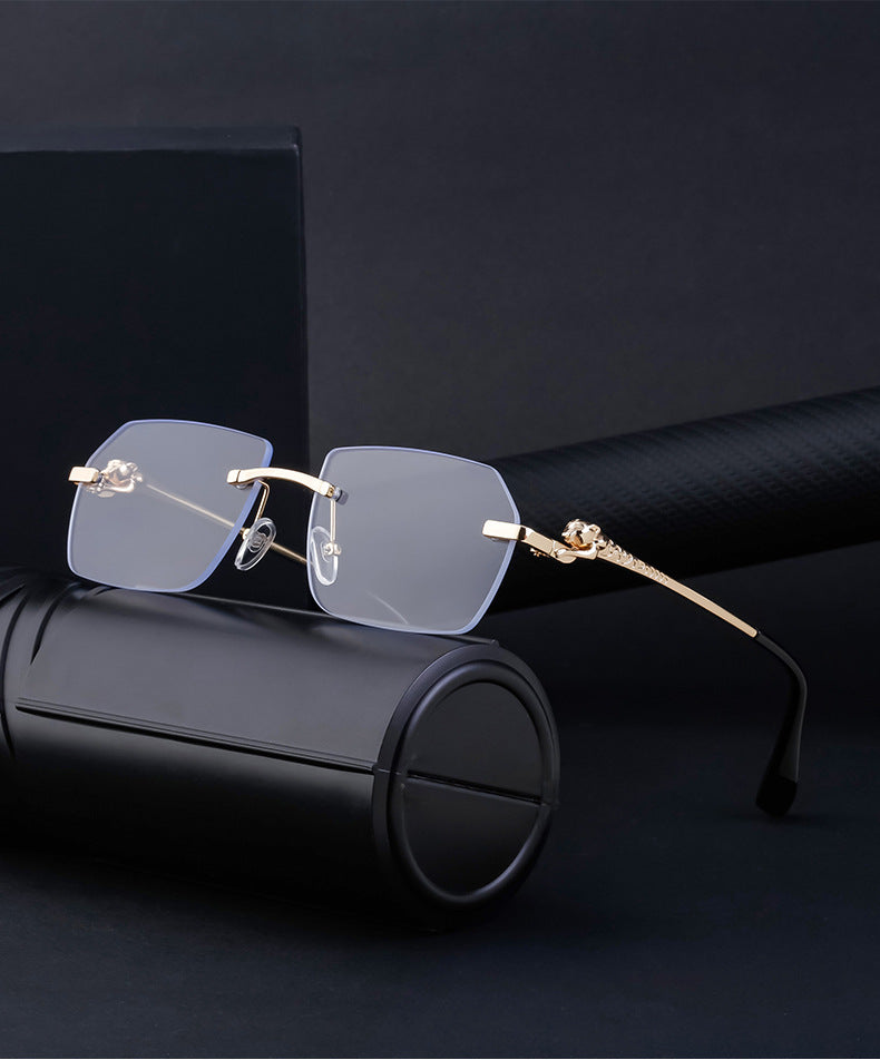 European and American Frameless Cut Edge Leopard Temple Sunglasses for Men Retro Square Frame Driving Sun Protection Sunglasses Wholesale Glasses