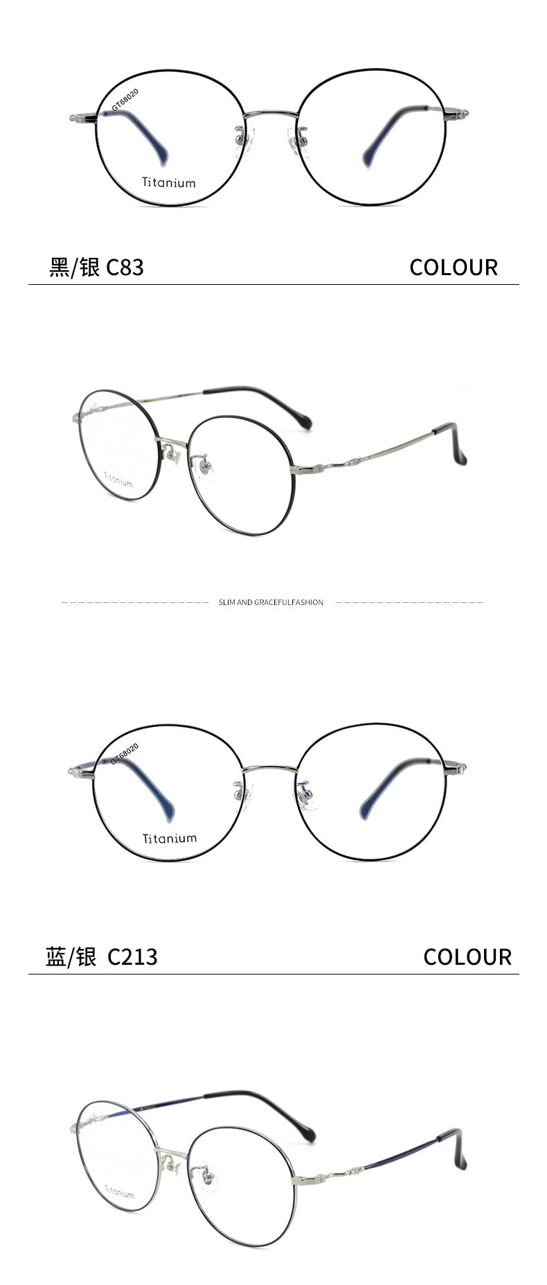 Round Frame Fashion Retro Half Titanium Glasses Frame Internet Celebrity Unisex Lightweight Metal Frame Thin Frame