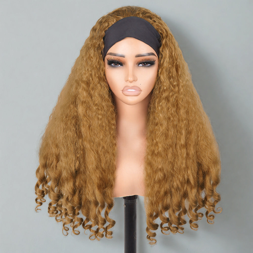 Africa YAKI Curly End Curly Hair Synthetic Wig V The top of the model is hollowed out