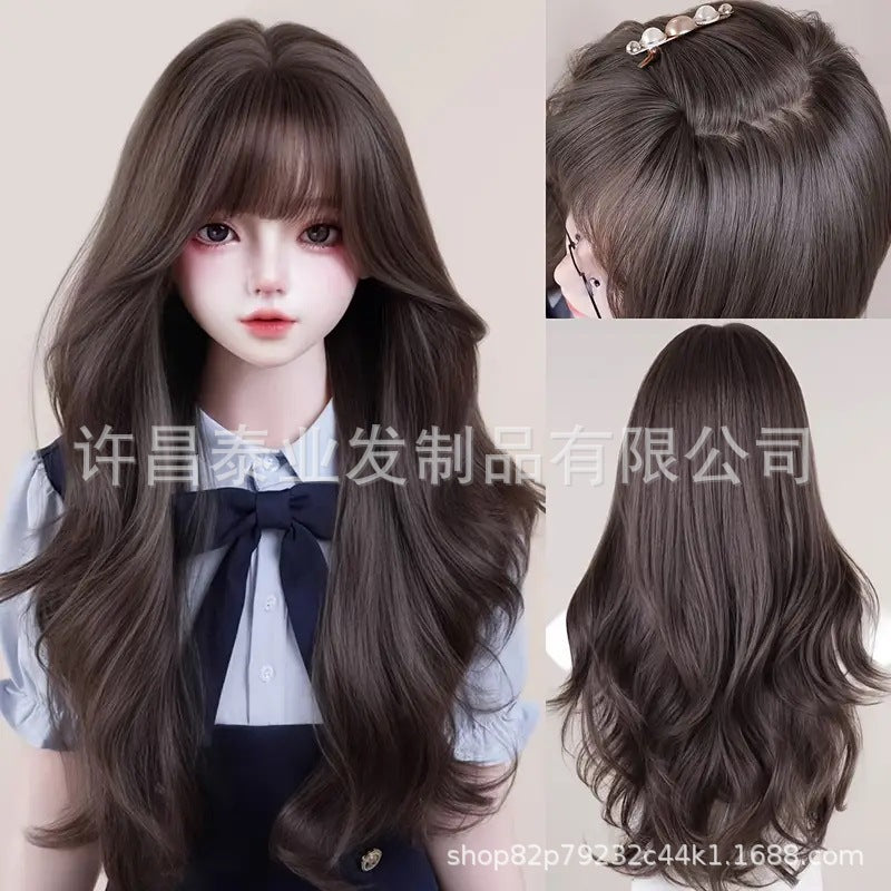 Amazon European and American Japanese and Korean Cross-Border Wig for Women, Realistic Large Scalp Long Curly Hair, Fashionable Fluffy Big Waves Full Wig
