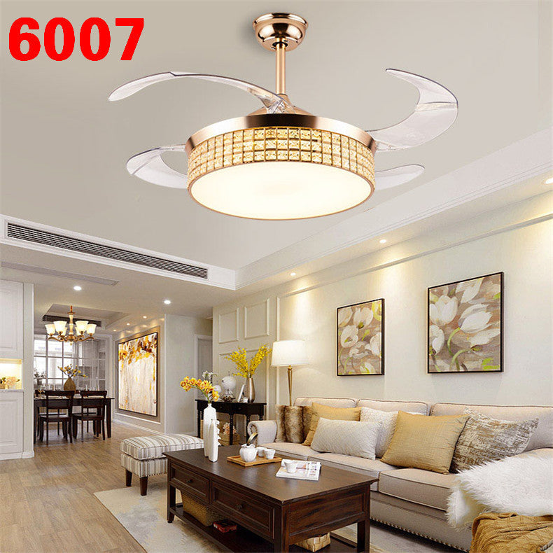 Invisible Fan Light Remote Control led Fan Chandelier Home Electric Fan Lamp scandinavian Iron Restaurant Lamp Crystal Ceiling Fan Lamp