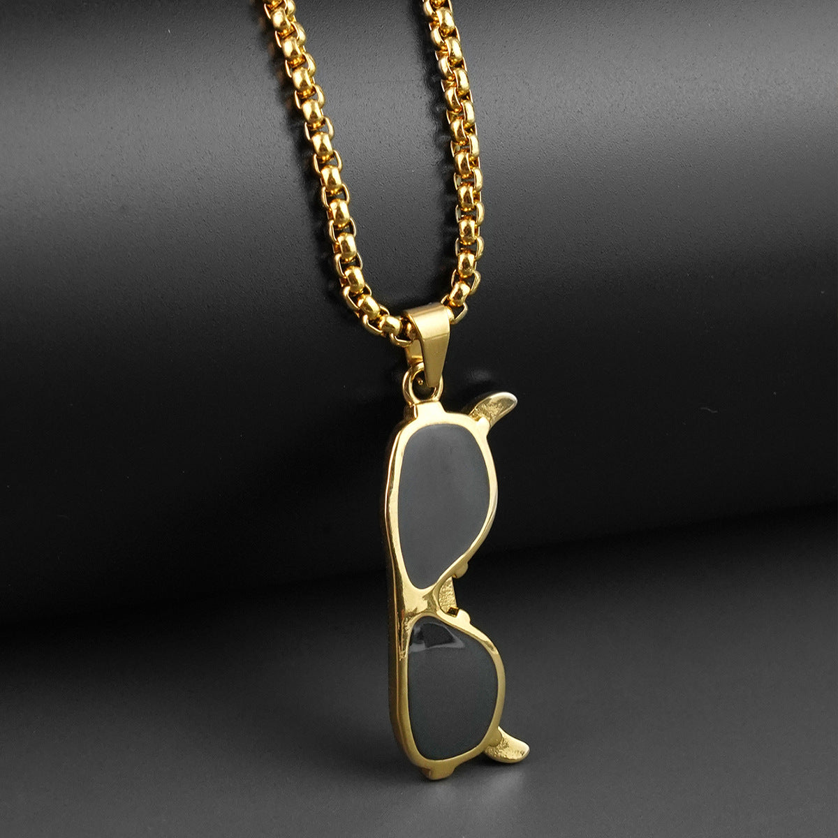 New Hip-Hop Sunglasses Titanium Steel Necklace Unisex Personality Simple Pendant Cool Trendy European and American Style Fashion Sweater Chain