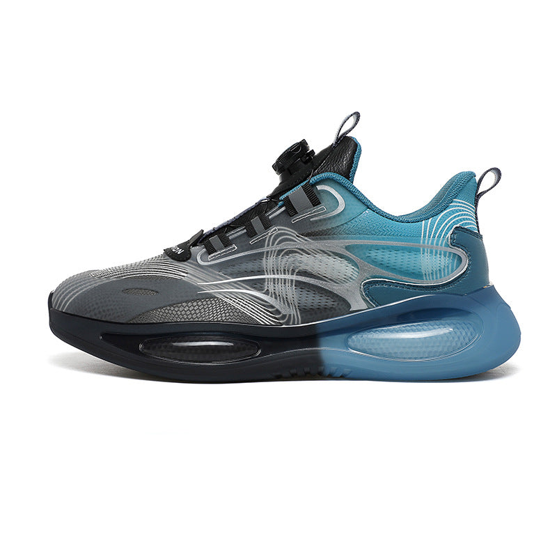 2025Hot-Selling Casual Leather Lightweight Rotating Button Running Shoes for Men with Popcorn Sole, Shock Absorption Sports Shoes