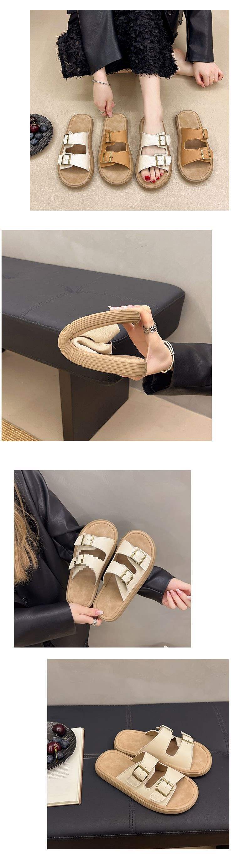 Cowhide Boken Slippers Women's Anti-Slip Soft Bottom2025New summer outer wear French flat beach shoes