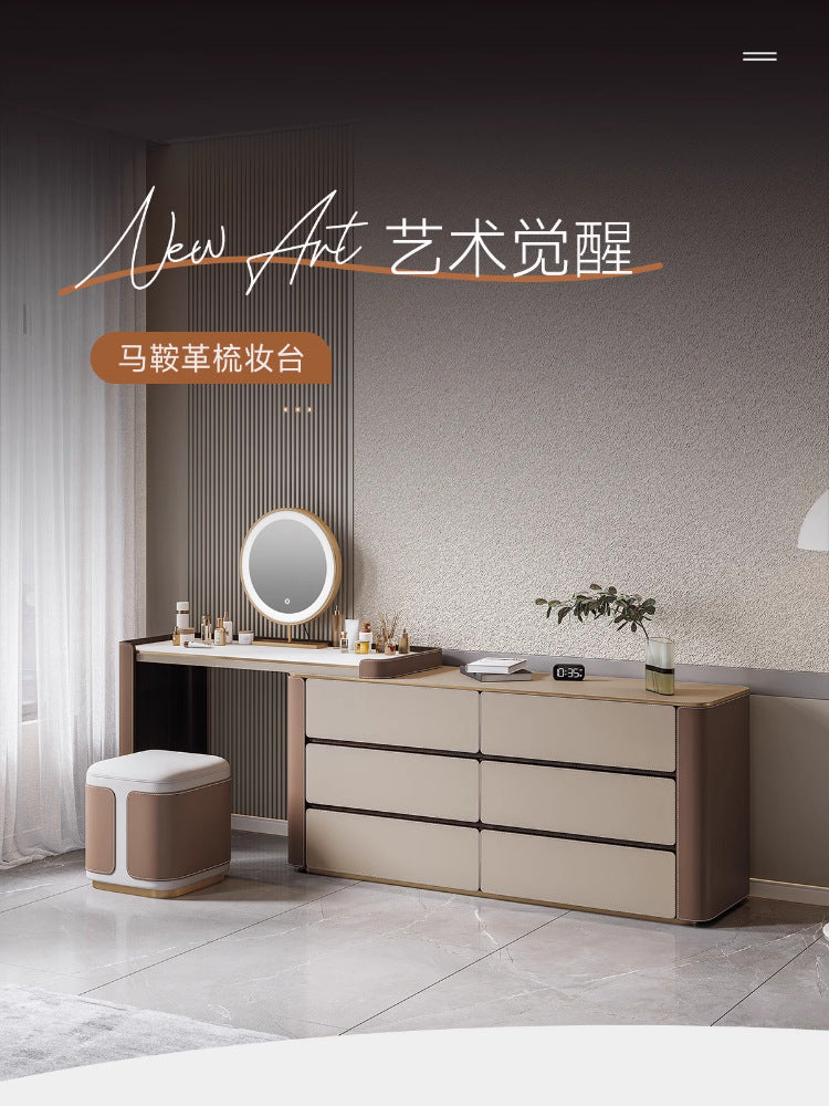 Multi-layer Solid Wood Rock Board Dressing Table Bedside Table Integrated Designer Bedroom Modern Minimalist High-grade Gray Makeup Table