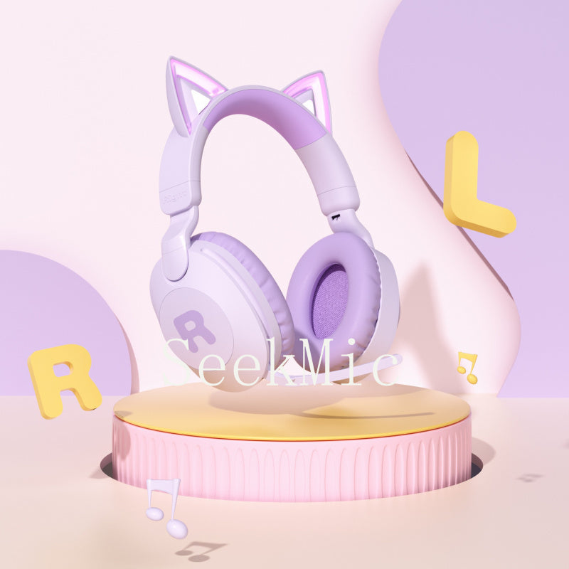 Cat Ear Headband Bluetooth Wireless Headphones with Mic Cute Long Battery Life Support Customization Bluetooth Headphones