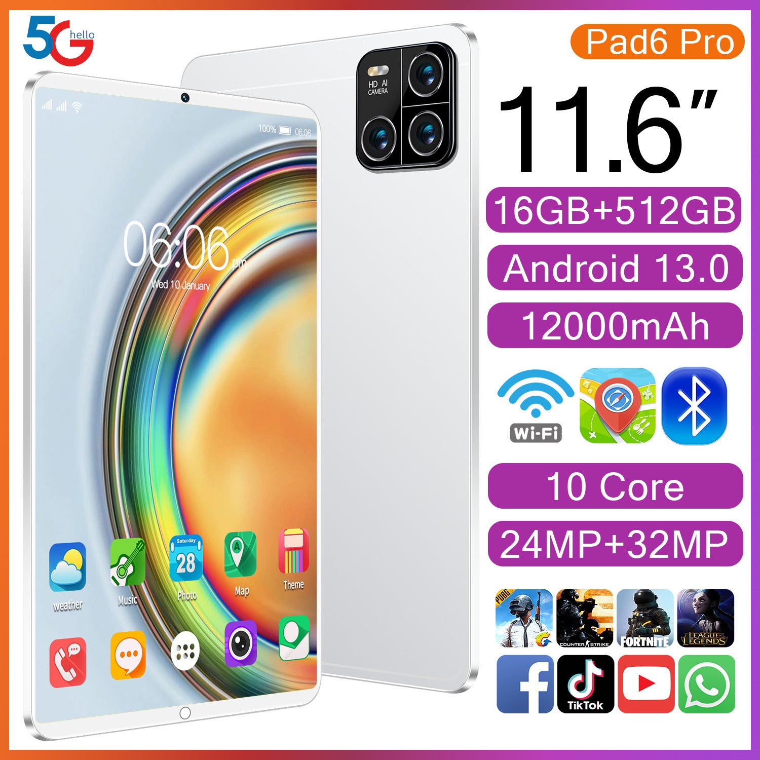 New Tablet Pad6 10Inch Android Smart Support WiFi Dual SIM Card Dual Standby Factory Exclusive