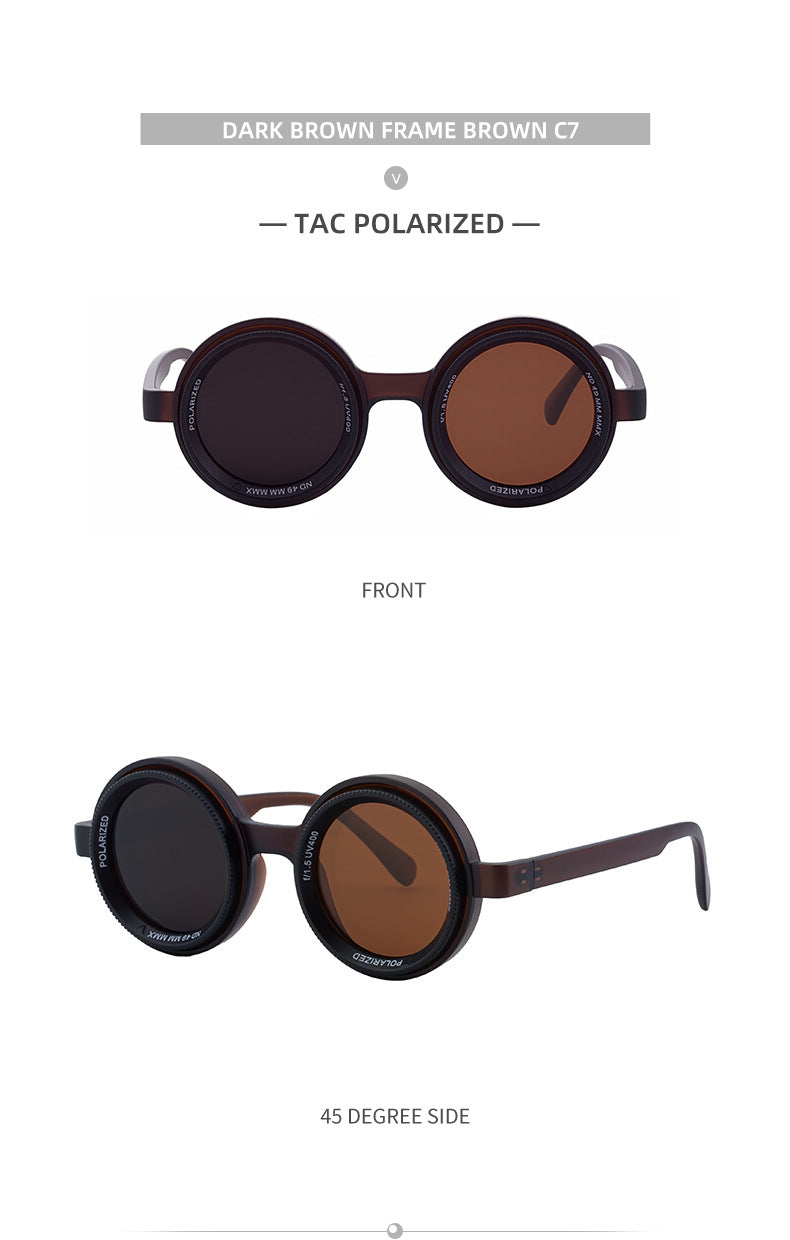 Nighttime Driving Glasses Round Frame ND Adjustable Zoom Men's Sunglasses2025New Polarized Sunglasses