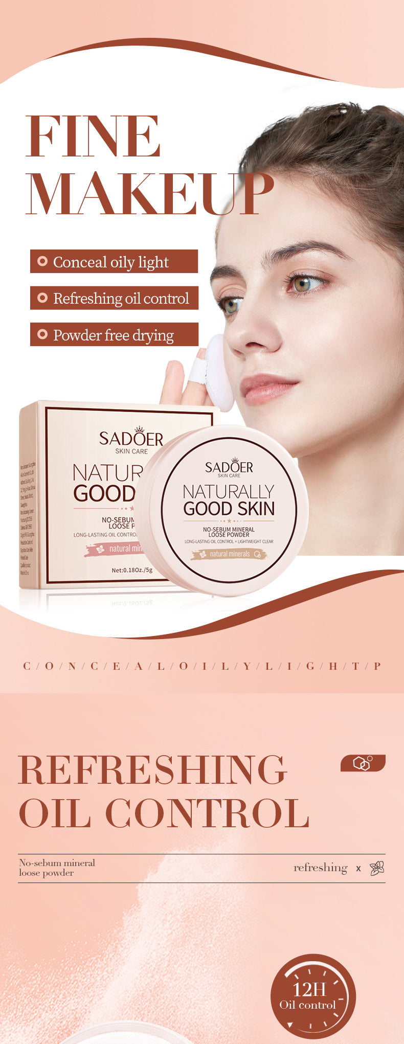 Full English Makeup SADOER Mineral Loose Powder Refreshing Lightweight Setting Concealer Powder  Wholesale