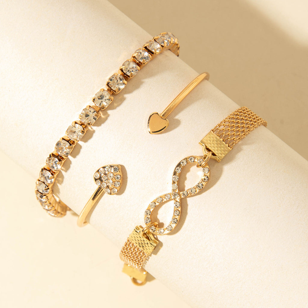 European and American Jewelry High-End Imitation Crystal Butterfly Bracelet Set Fashion Inlaid Diamond Heart Bracelet Wholesale