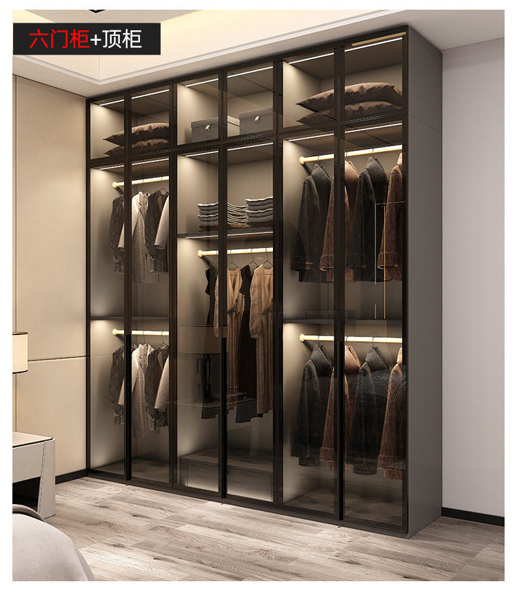 Modern Minimalist Wardrobe for Home Bedroom Cloakroom Glass Door Wardrobe Combination Small Apartment Wardrobe Light Luxury Free Shipping