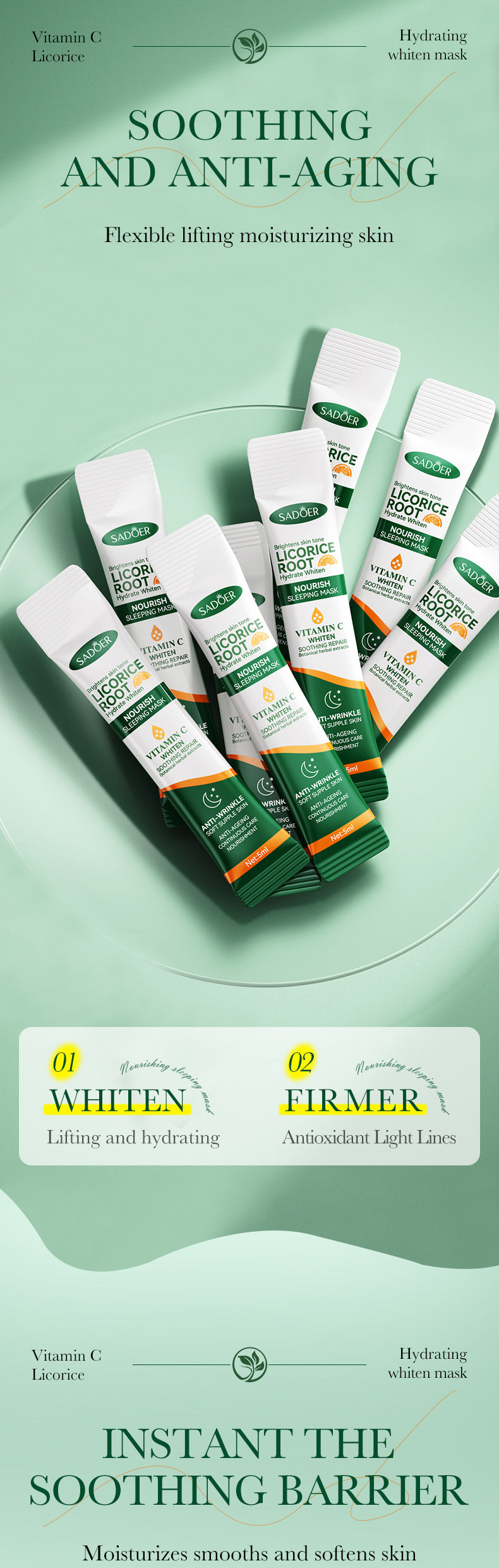 All English Good Night Cooling Mask SADOER Vitamin C Aloe Vera Sleeping Mask No-Rinse  Foreign Trade Live Wholesale