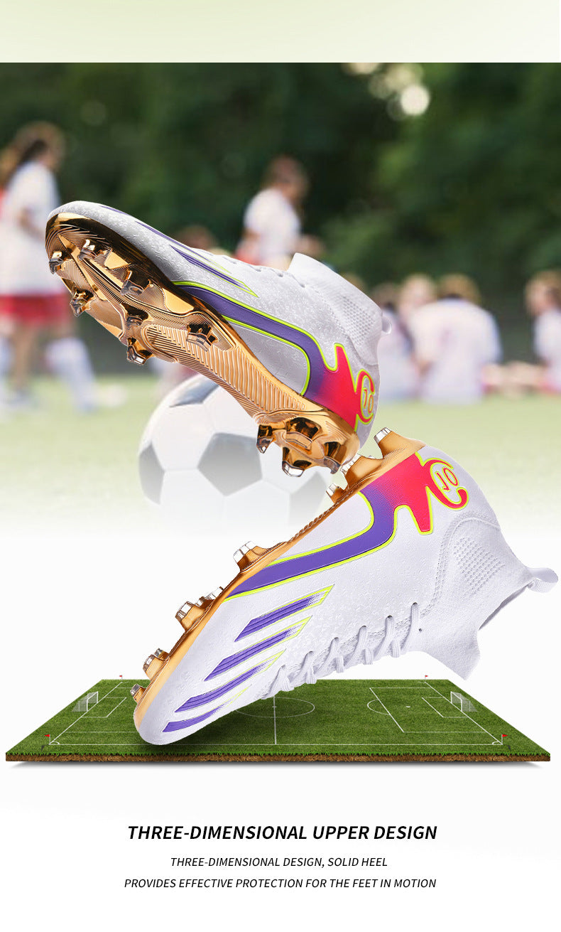 Gold-Plated Sole Men's Football Shoes with Studded Spikes AG Long Spike Shoes for Older Children, Middle and High School Students, Adults, Competition Training Sports Shoes