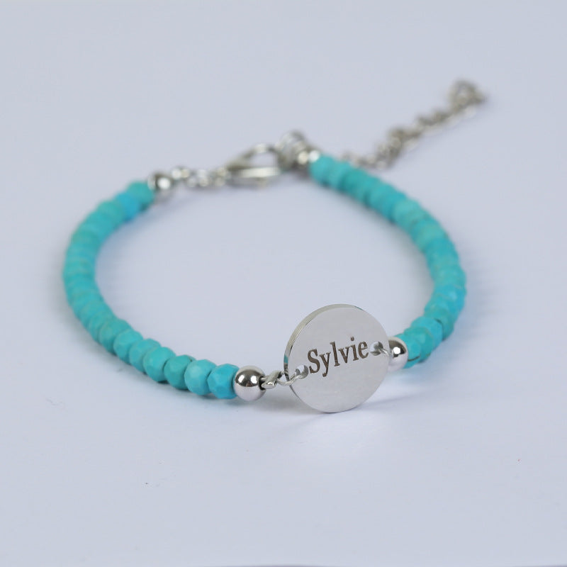 European and American Crystal Bracelet8MM Beaded Natural Stone White Pine Malachite Colorful Elastic Bracelet
