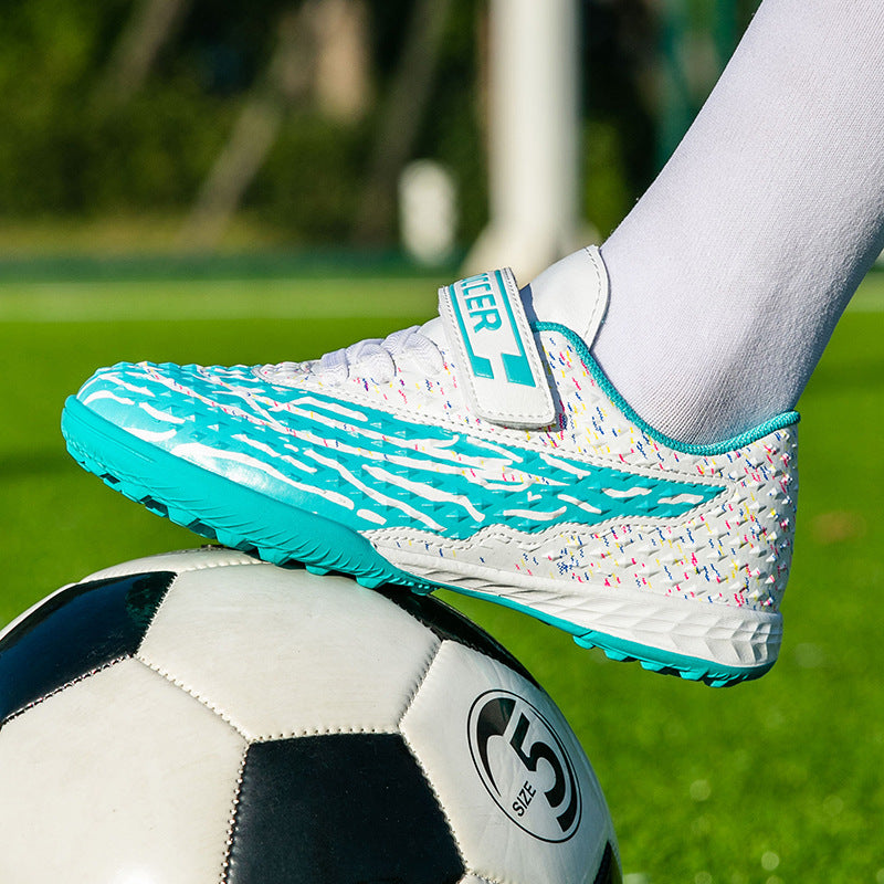 New football shoes for men and women with Velcro for children TF Broken Nail Style Youth Student Grassland Flat Training Shoes