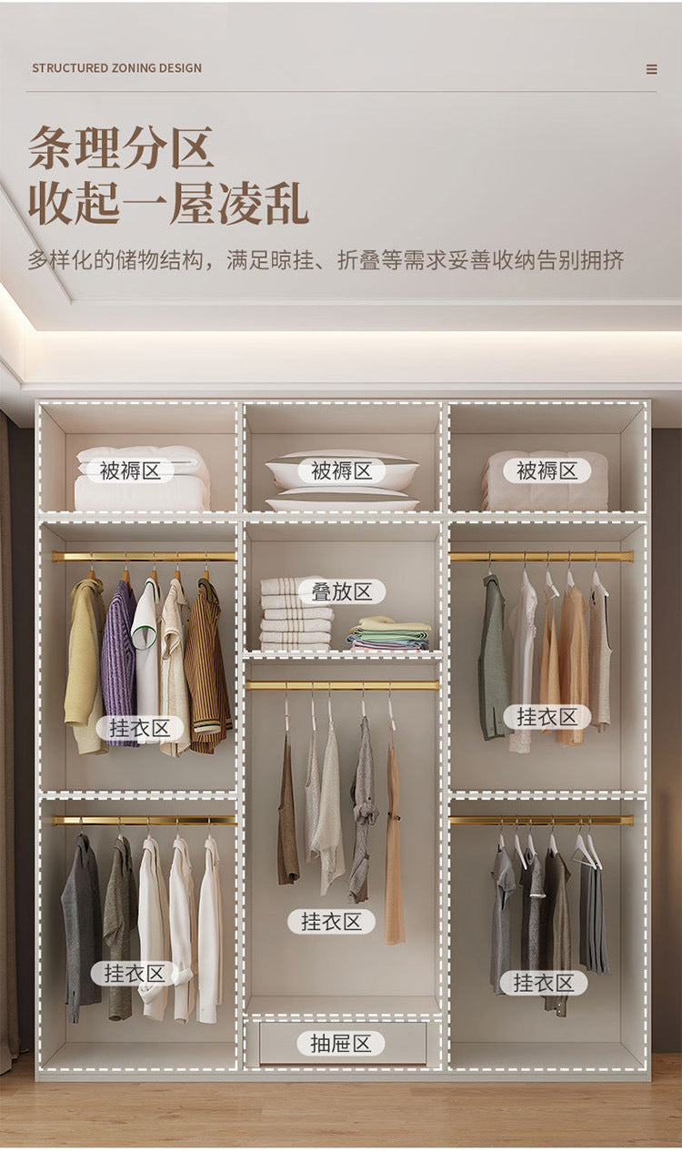 Cream Style Solid Wood Wardrobe Modern Simple Bedroom Storage Cabinet One Door to Ceiling Economical Small Apartment Home Large Wardrobe