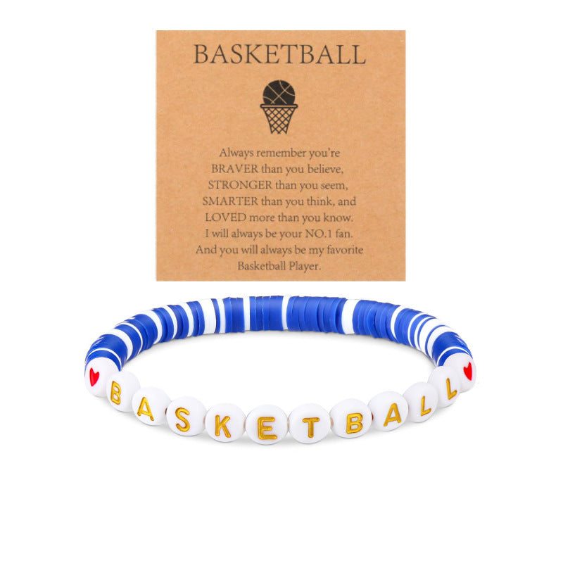 BASKETBALL Letter Soft Clay Bracelet Men's Gift Acrylic Beaded Basketball Sports Letter Soft Clay Bracelet