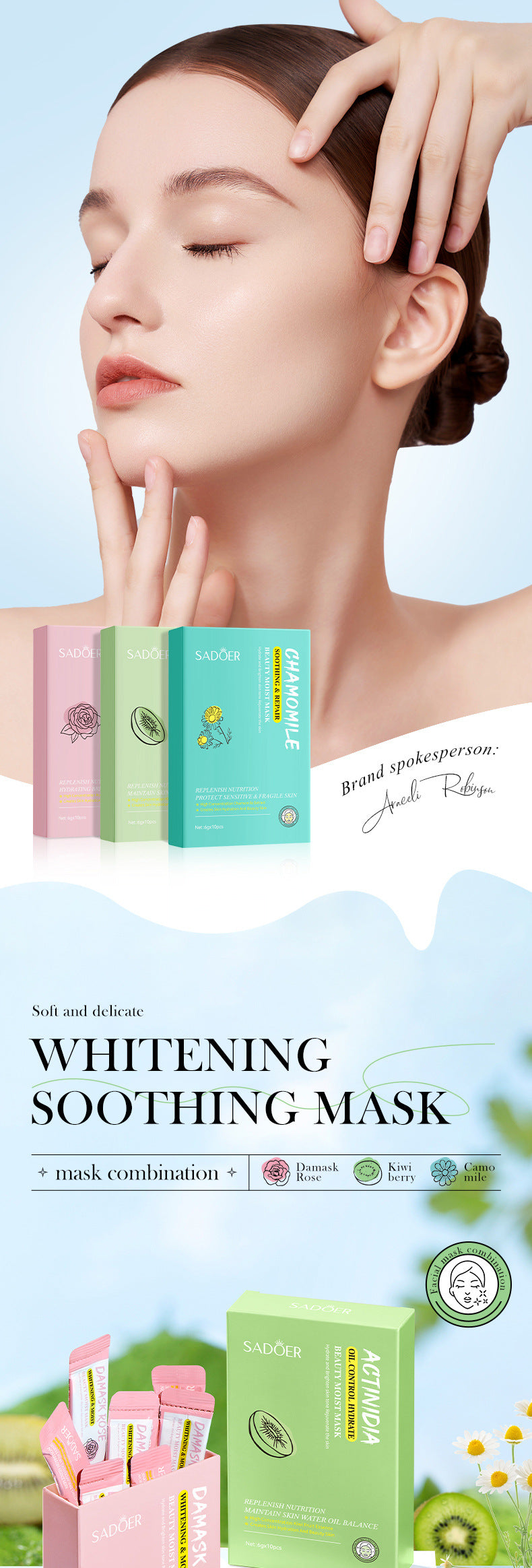 Cross-border Mud Mask Box Set SADOER Kiwi Hydrating Chamomile Smear Mask Foreign Trade Skin Care Products Wholesale